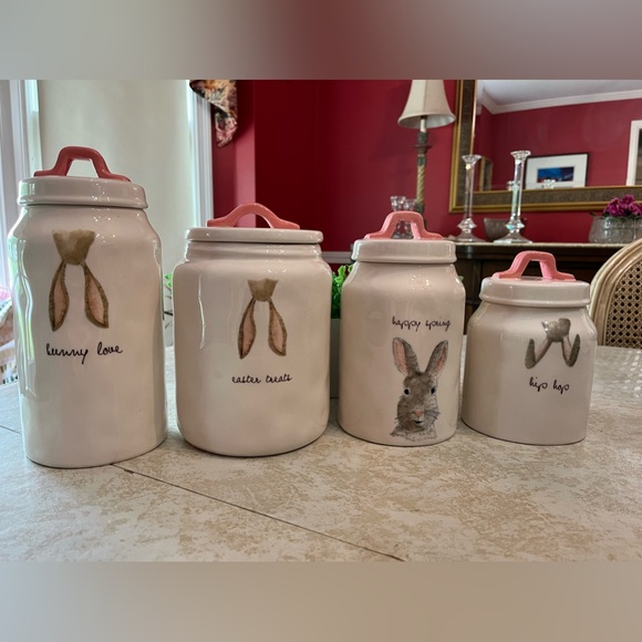 Rae Dunn 8.5” HAPPY SPRING Canister Magenta Pink Handle Bunny Rabbit 2017 - Picture 12 of 12